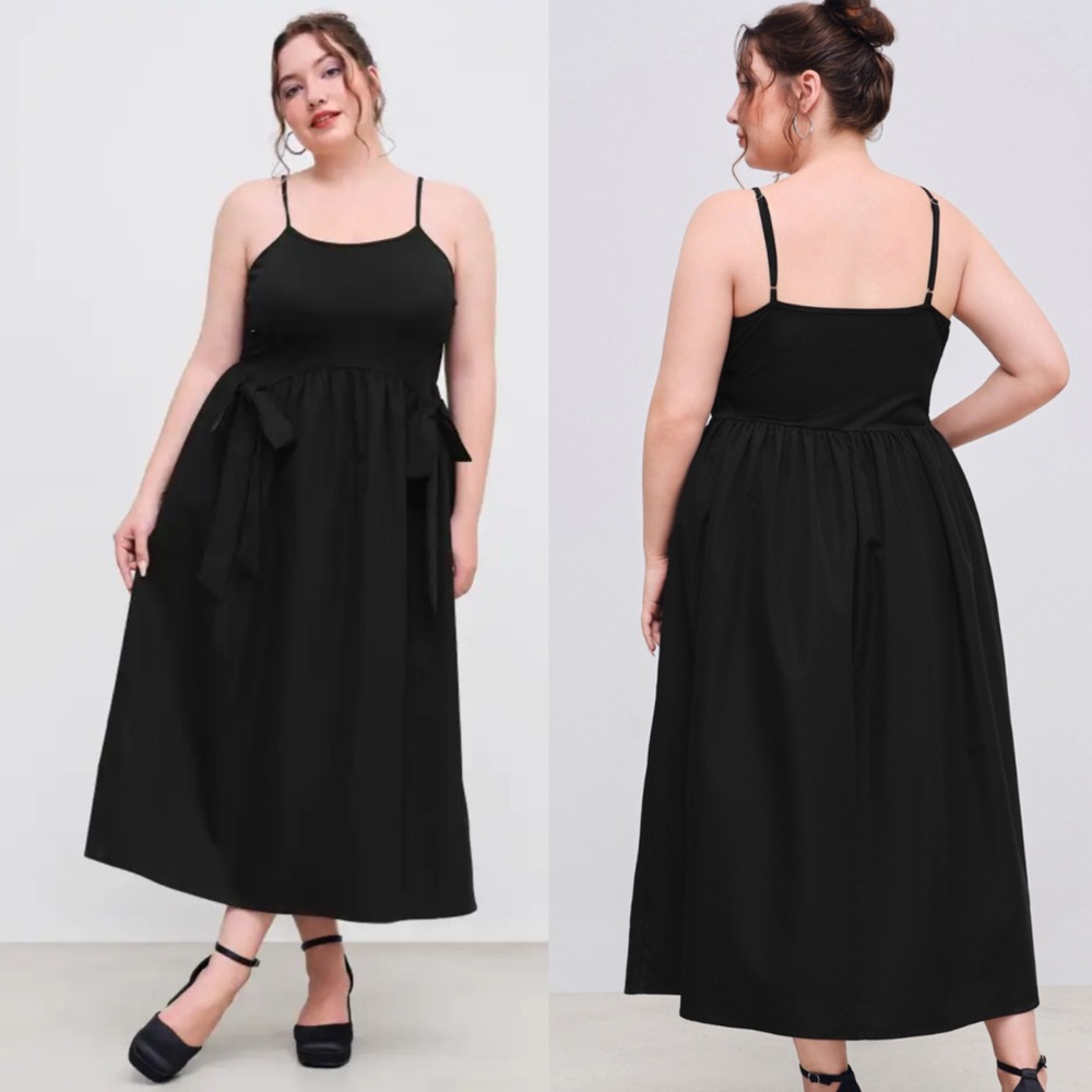 Cider Elegant Black Woven solid bowknot ruffle Maxi Dress size Large NEW!